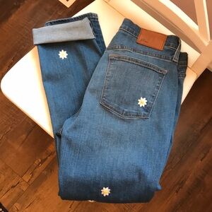 J. Crew Women's Blue Jeans with Floral Daisy Embroidery. Size 29